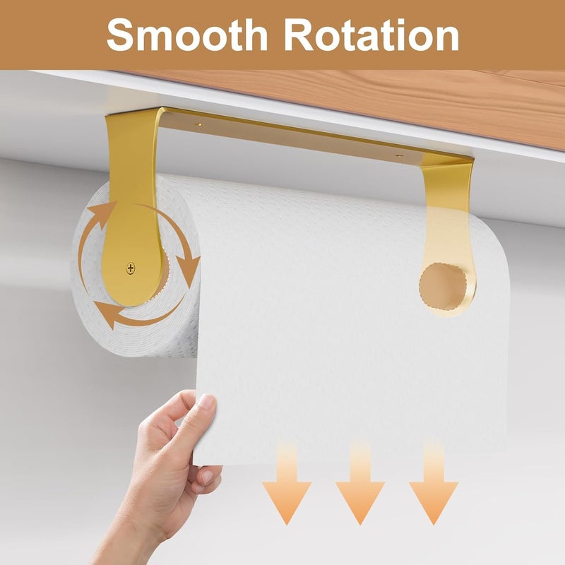 HZE Gold Paper Towel Holder Under Cabinet, Gold Kitchen Accessories Decor,Wall Mount, Stainless Steel, Adhesive Paper Roll Holder for Bathroom - Image 2